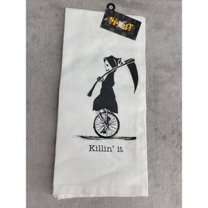 Spirit Halloween Grim Reaper Unicycle Killin' It Kitchen Towel Decor
